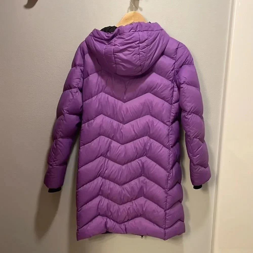 Orolay woman’s bright purple puffer trench jacket
